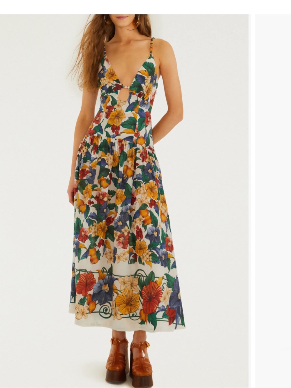 Farm Rio tropical plunge beaded maxi dress